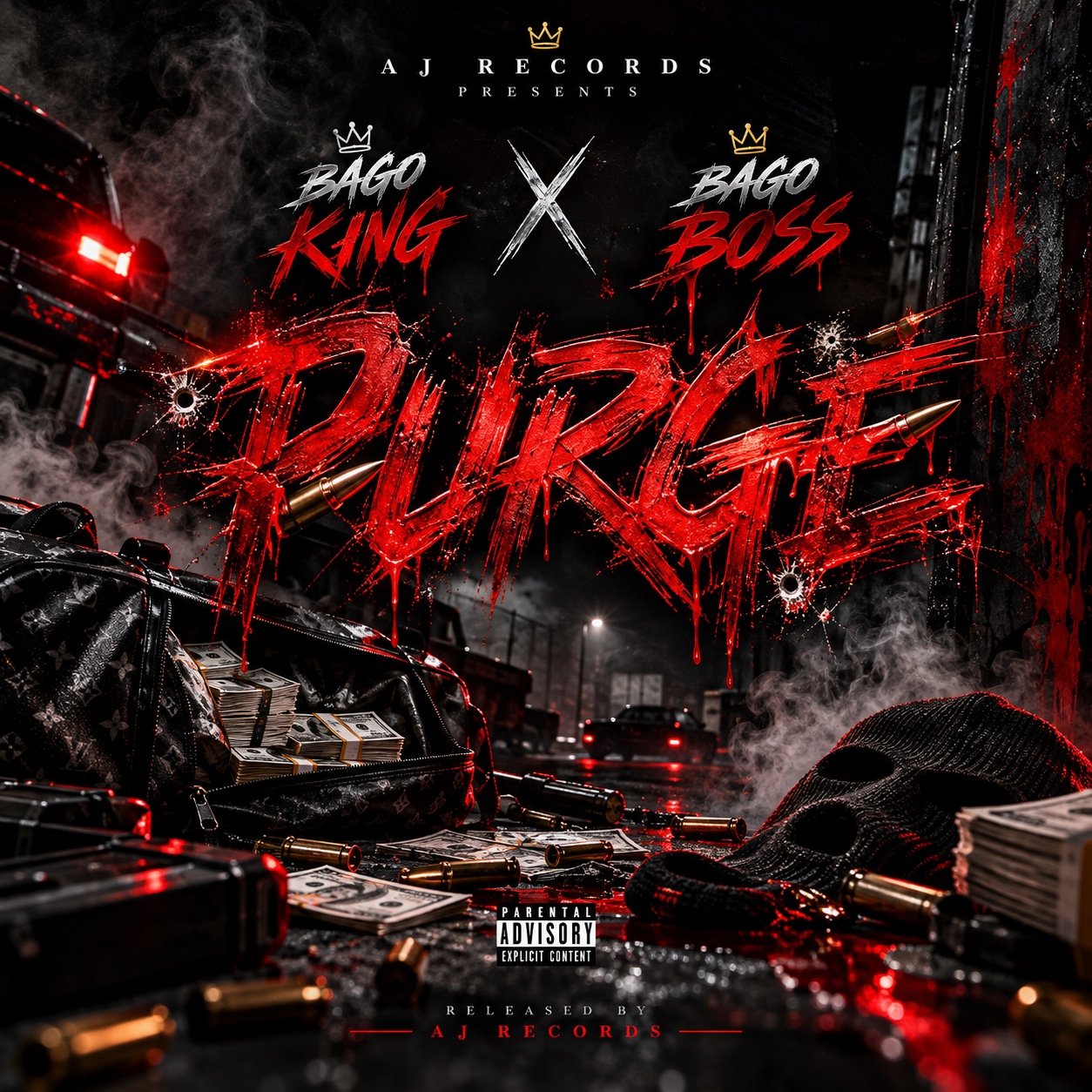 PURGE single artwork, BAGO KING and BAGO BOSS, released by AJ Records